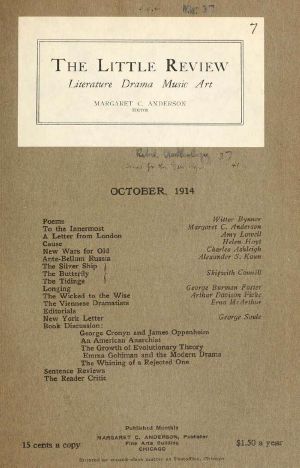 [Gutenberg 64333] • The Little Review, October 1914 (Vol. 1, No. 7)